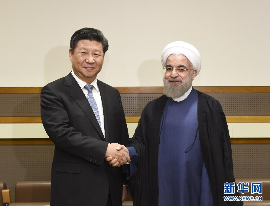 9月28日，國家主席習(xí)近平在紐約會(huì)見伊朗總統(tǒng)魯哈尼。 新華社記者李學(xué)仁 攝