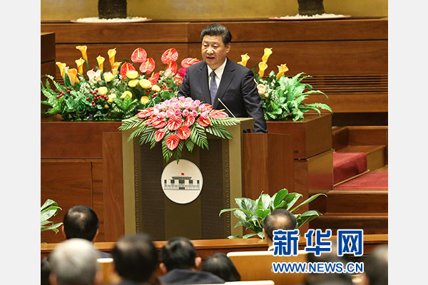 11月6日，中共中央總書記、國家主席習近平在越南國會發(fā)表題為《共同譜寫中越友好新篇章》的重要演講。 新華社記者 龐興雷 攝